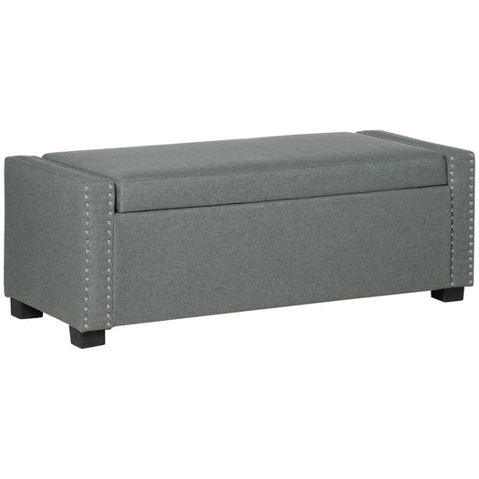 Upholstered Flip Top Storage Bench, Light Grey Storage Ottomans & Benches Light Grey at Gallery Canada