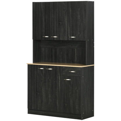 71" Kitchen Buffet with Hutch, Freestanding Cabinet, Black Kitchen Pantry Cabinets at Gallery Canada