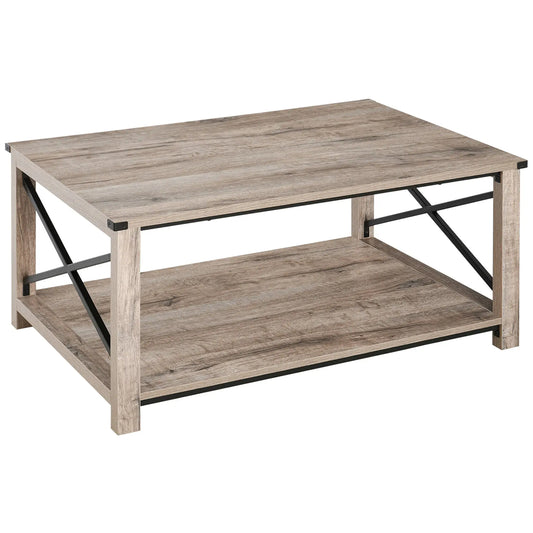 Industrial Coffee Table, Metal X-Bar, Storage Shelf, Living Room Coffee Tables Oak at Gallery Canada
