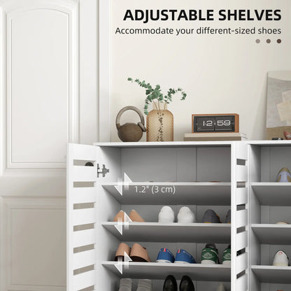 Narrow Shoe Cabinet, Slatted Doors, Adjustable Shelves, 20 Pairs, White Shoe Storage Cabinets & Racks at Gallery Canada
