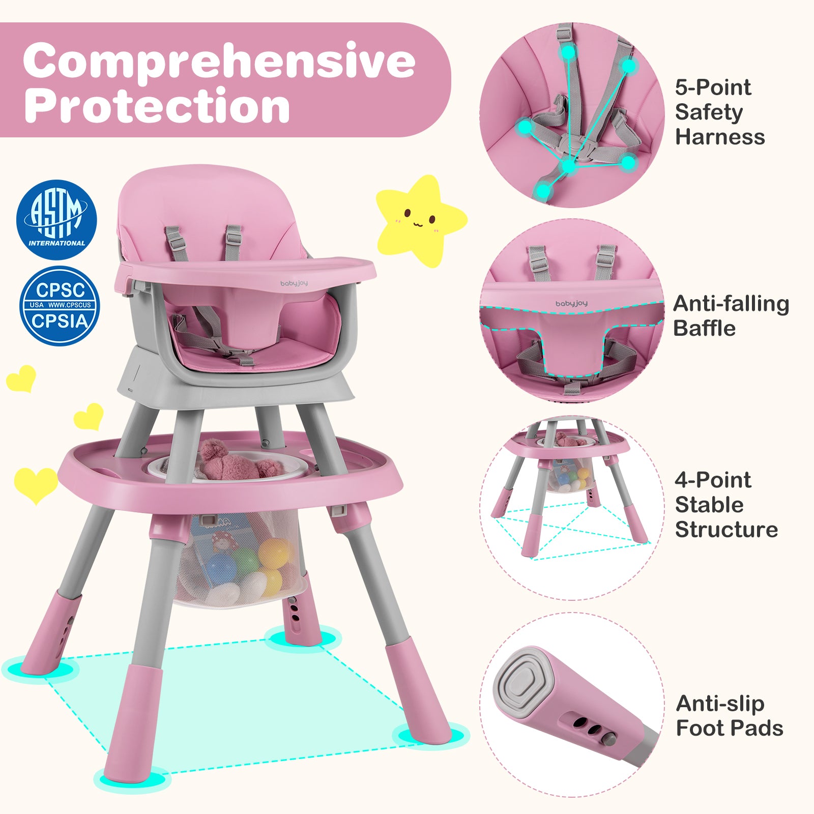 16-In-1 Baby High Chair With Activity Center, Booster Seat, Pink High Chairs at Gallery Canada