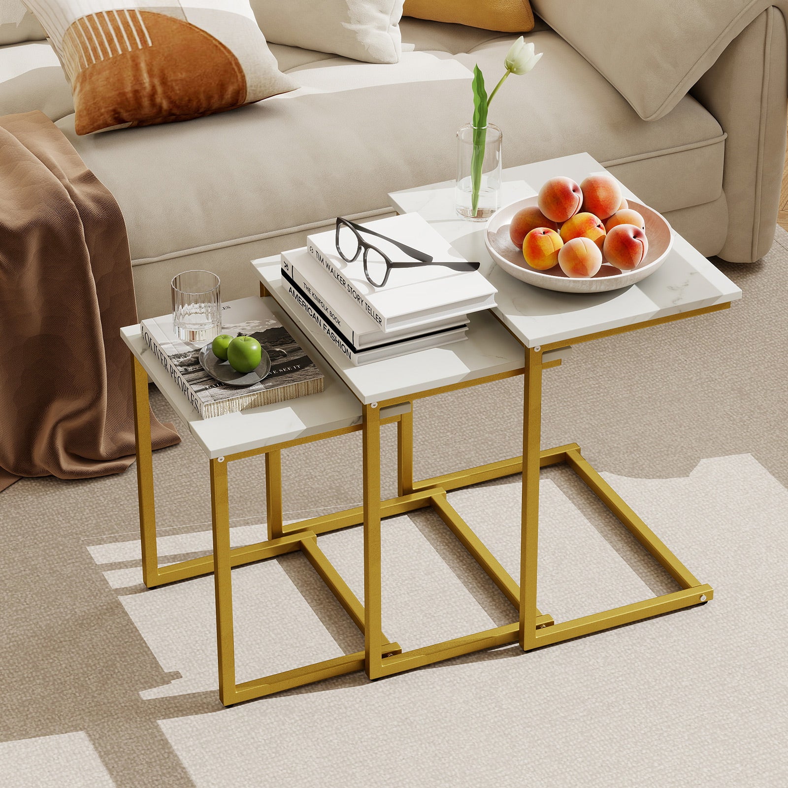 3 Piece Multifunctional Coffee End Table Set, White Living Room at Gallery Canada
