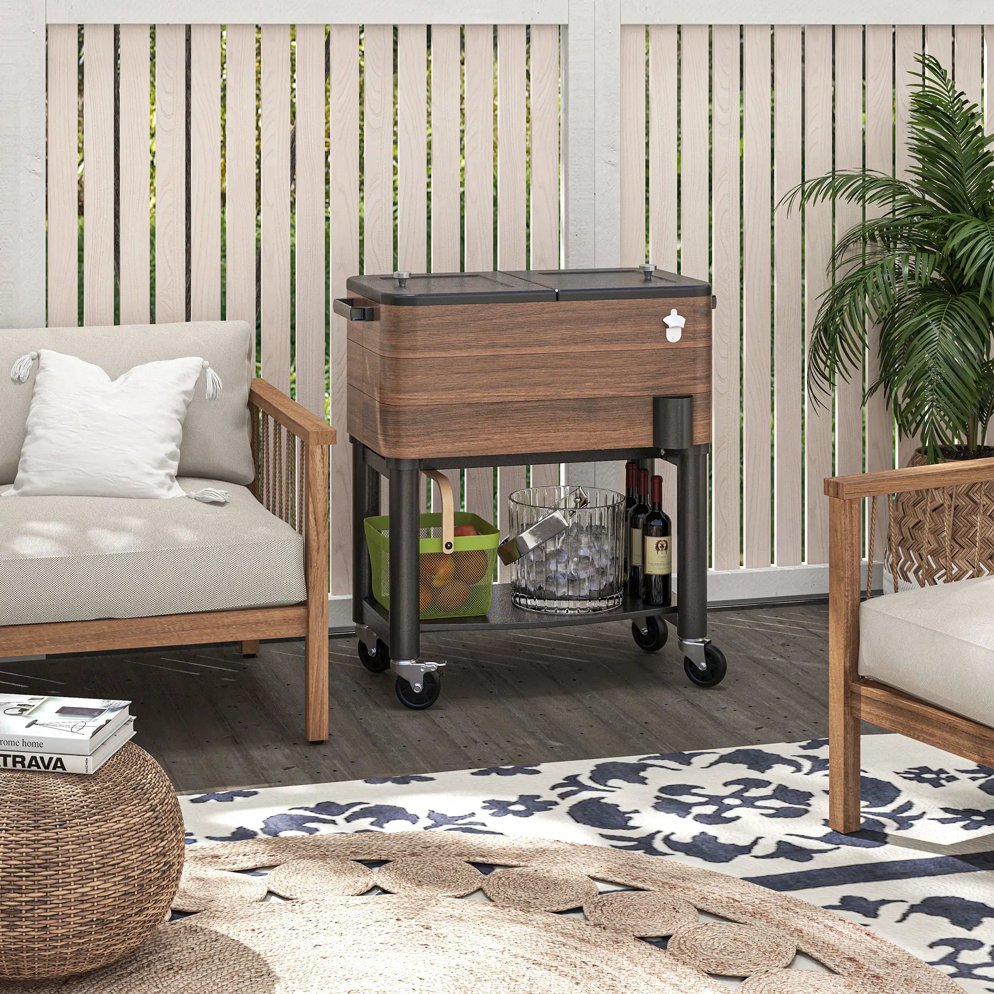 60qt Patio Cooler, Portable Outdoor Cooler with Wheels, Brown Cooler Boxes at Gallery Canada