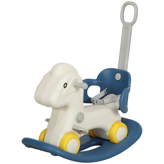 Kids Rocking Horse, Detachable Balance Board, Push Handle, Blue Rocking Horses Blue at Gallery Canada