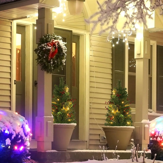 2ft 2 Pack Artificial Christmas Tree, Pre Lit with Red Berries, Green Pre Lit Christmas Trees Green at Gallery Canada