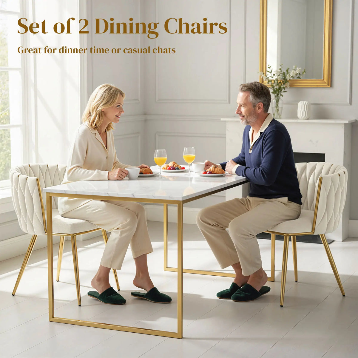 Modern Dining Chairs Set Of 2, Velvet Upholstered With Metal Legs, Cream White Dining Table Sets at Gallery Canada