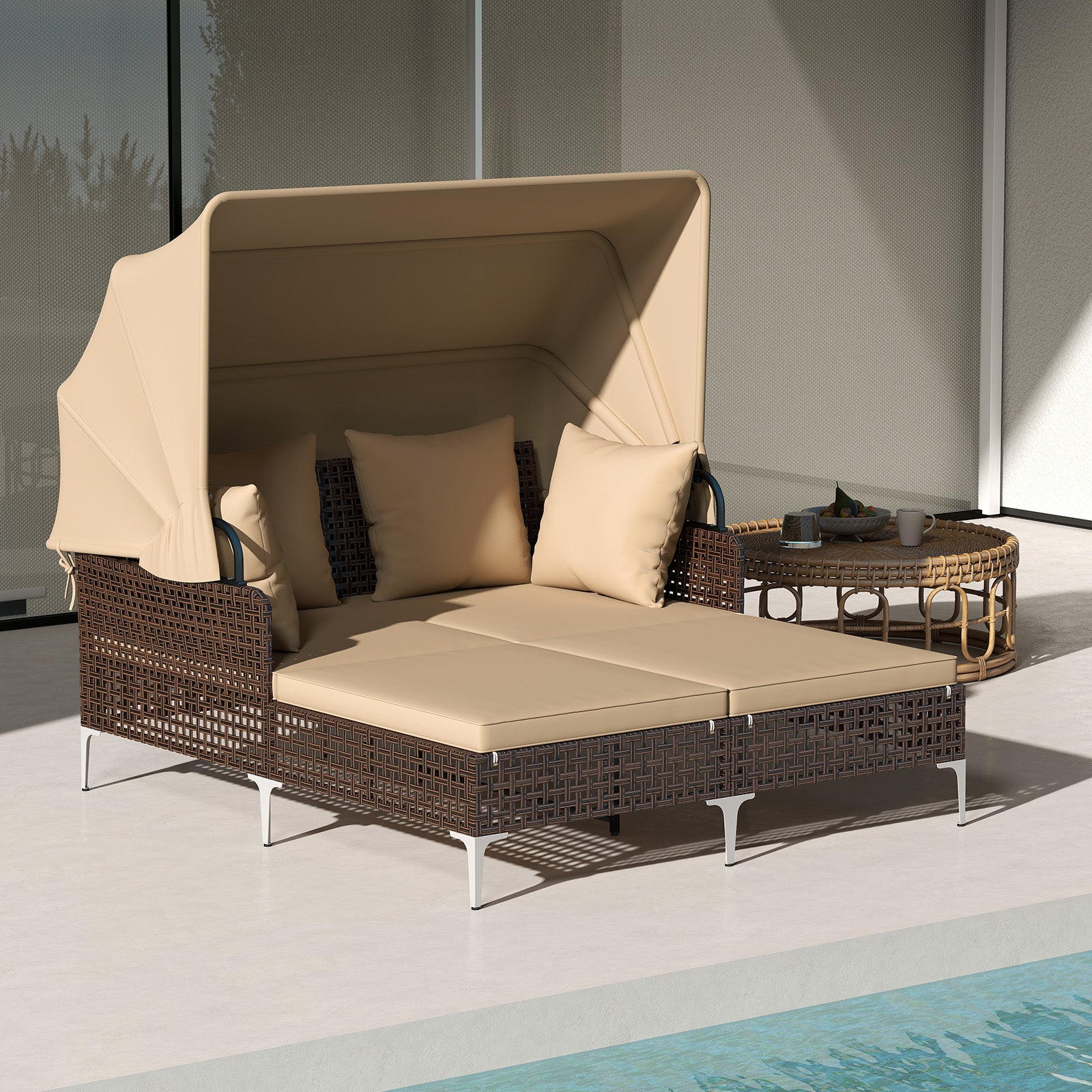 Outdoor Daybed With Retractable Canopy, Brown Outdoor Chaise Lounges at Gallery Canada