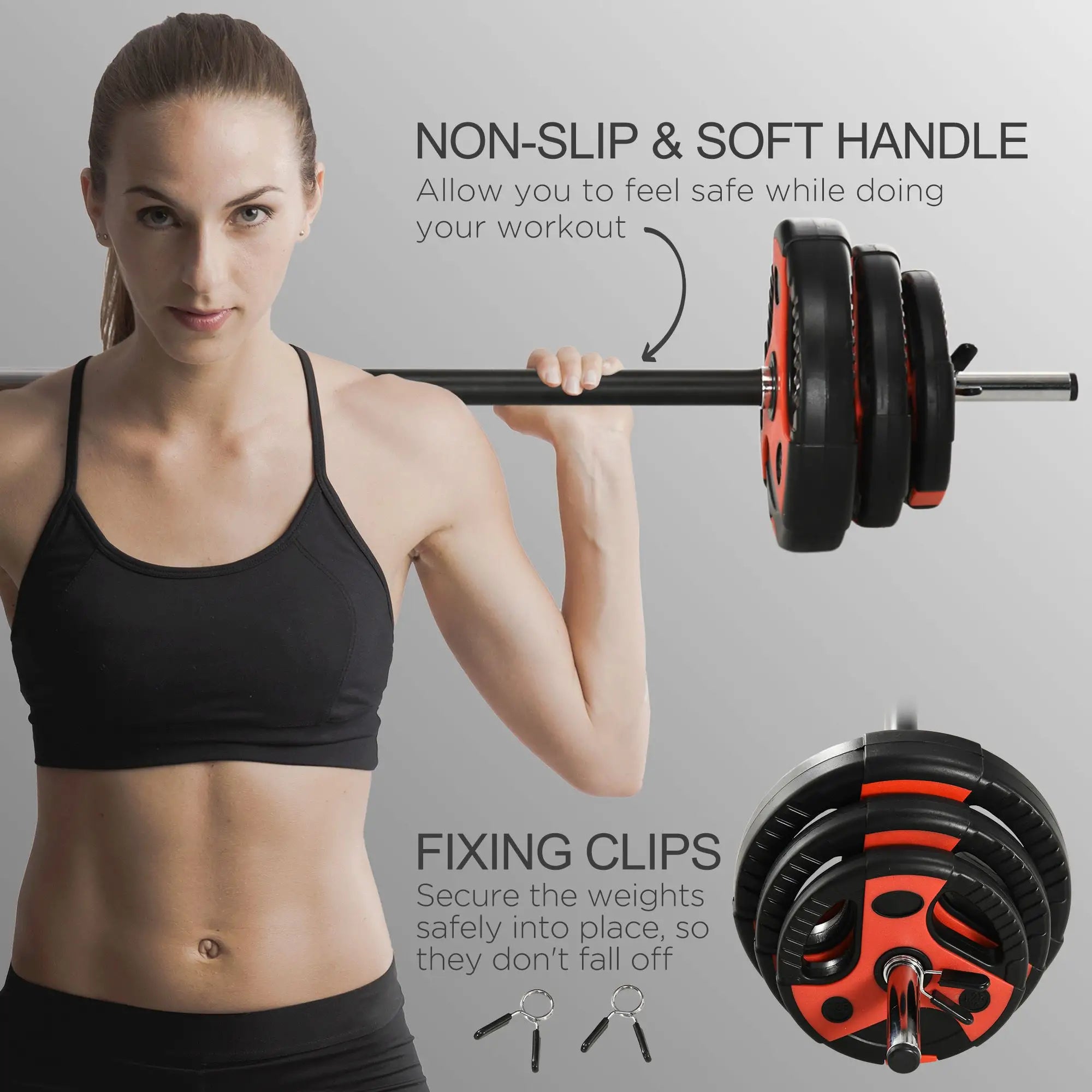 44lbs Adjustable Barbell Weight Set, Free Body Pump Bar, Black and Red Dumbbells & Barbells at Gallery Canada