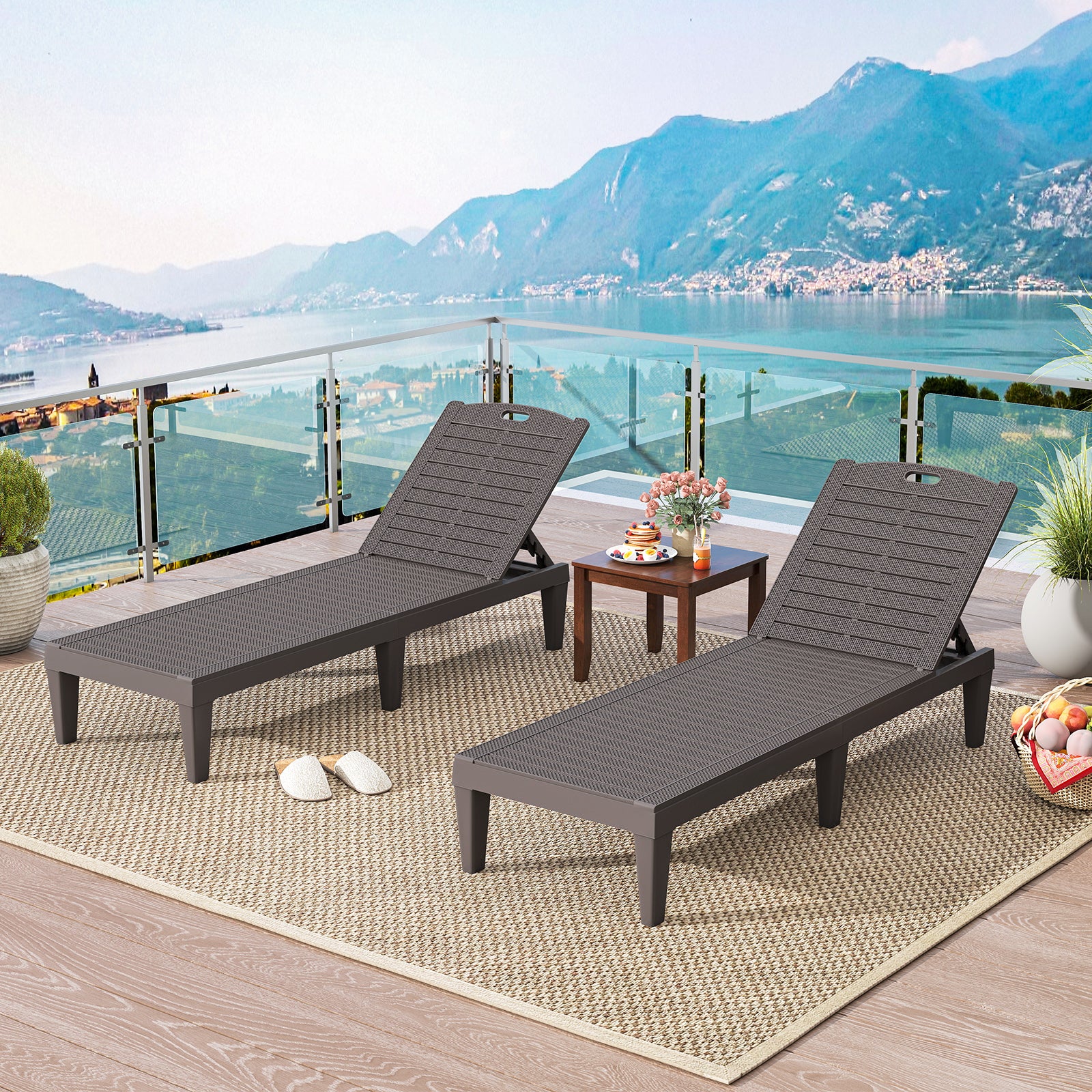 Outdoor PP Chaise Lounge Chairs Set Of 2, Adjustable Backrests Outdoor Chaise Lounges at Gallery Canada