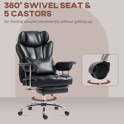 400LBS Massage Office Chair, 6-Point Vibration, Footrest, Lumbar Support, Black Massage Chairs at Gallery Canada