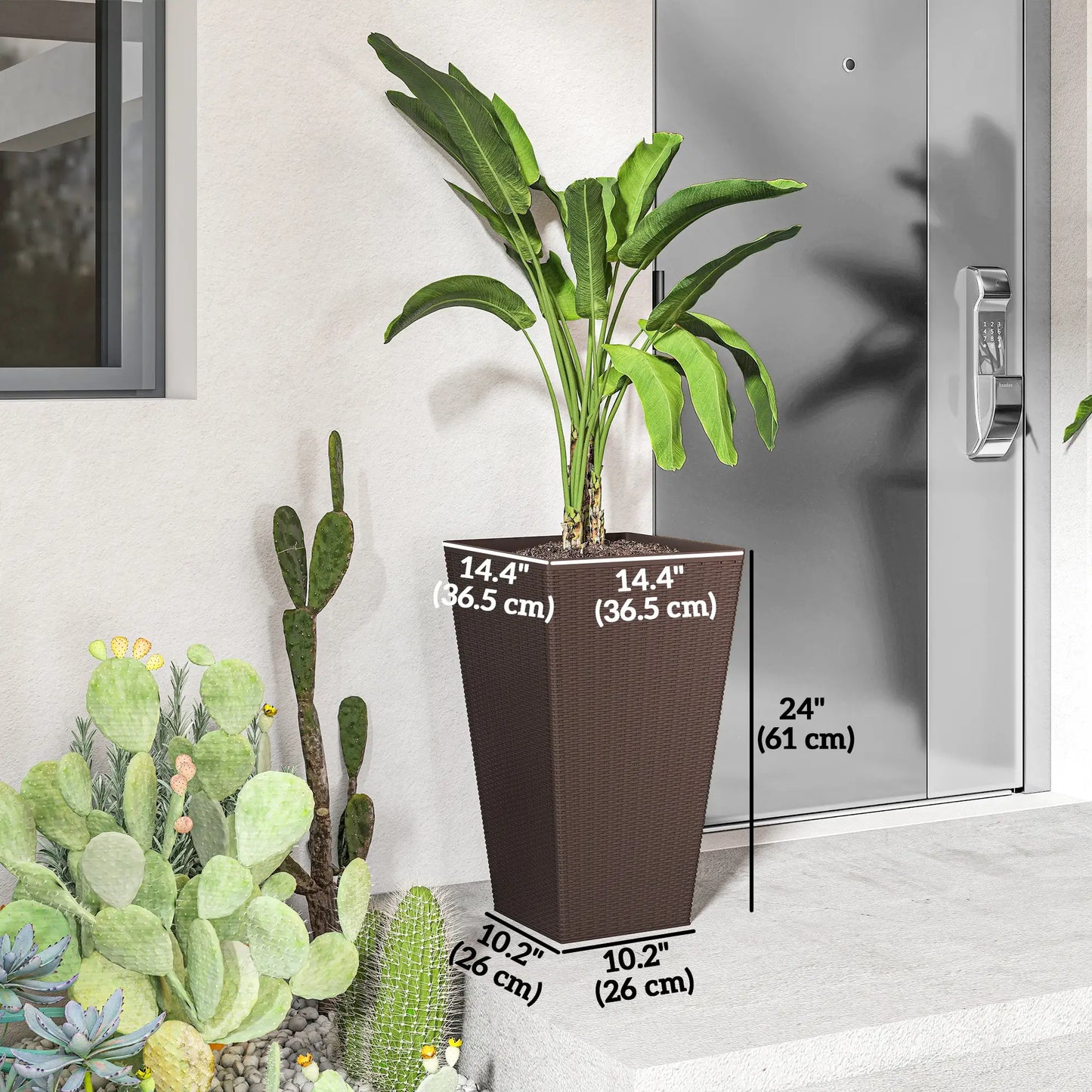 Set of 3 Tall Plant Stand, Indoor Outdoor Flower Pot, Brown Garden Accessories at Gallery Canada