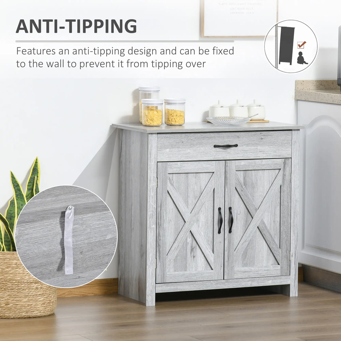 Farmhouse Sideboard Buffet Cabinet, Grey Grain, Barn Door Storage, Grey Bar Cabinets at Gallery Canada