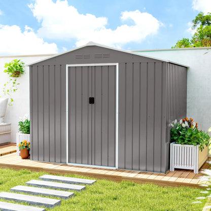 8' x 6' Metal Outdoor Storage Shed, Lockable Sliding Doors, Light Grey Sheds at Gallery Canada