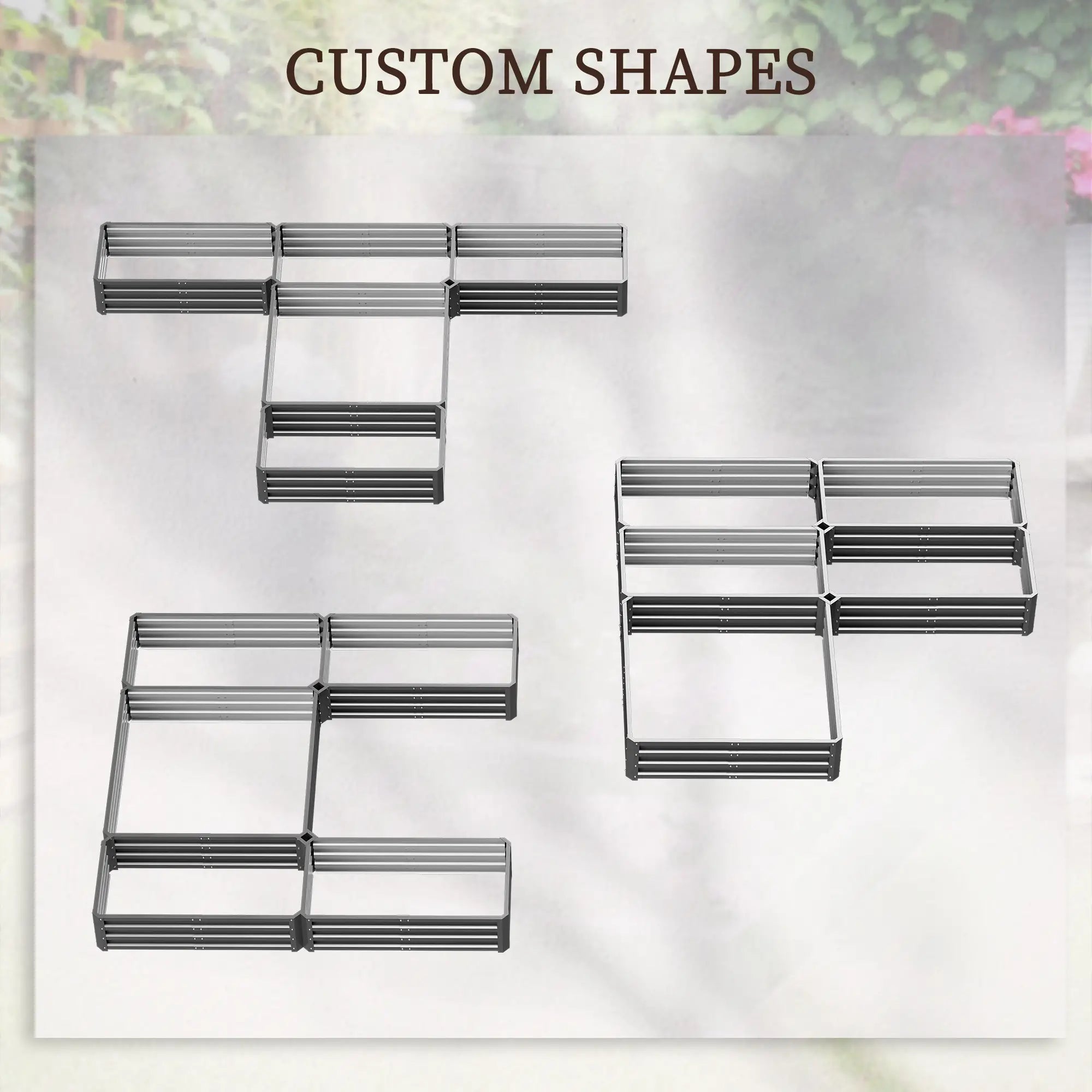 Steel Raised Garden Bed, Set of 5 Large Planters, 8x8x1ft, Grey Galvanized Planter Boxes at Gallery Canada