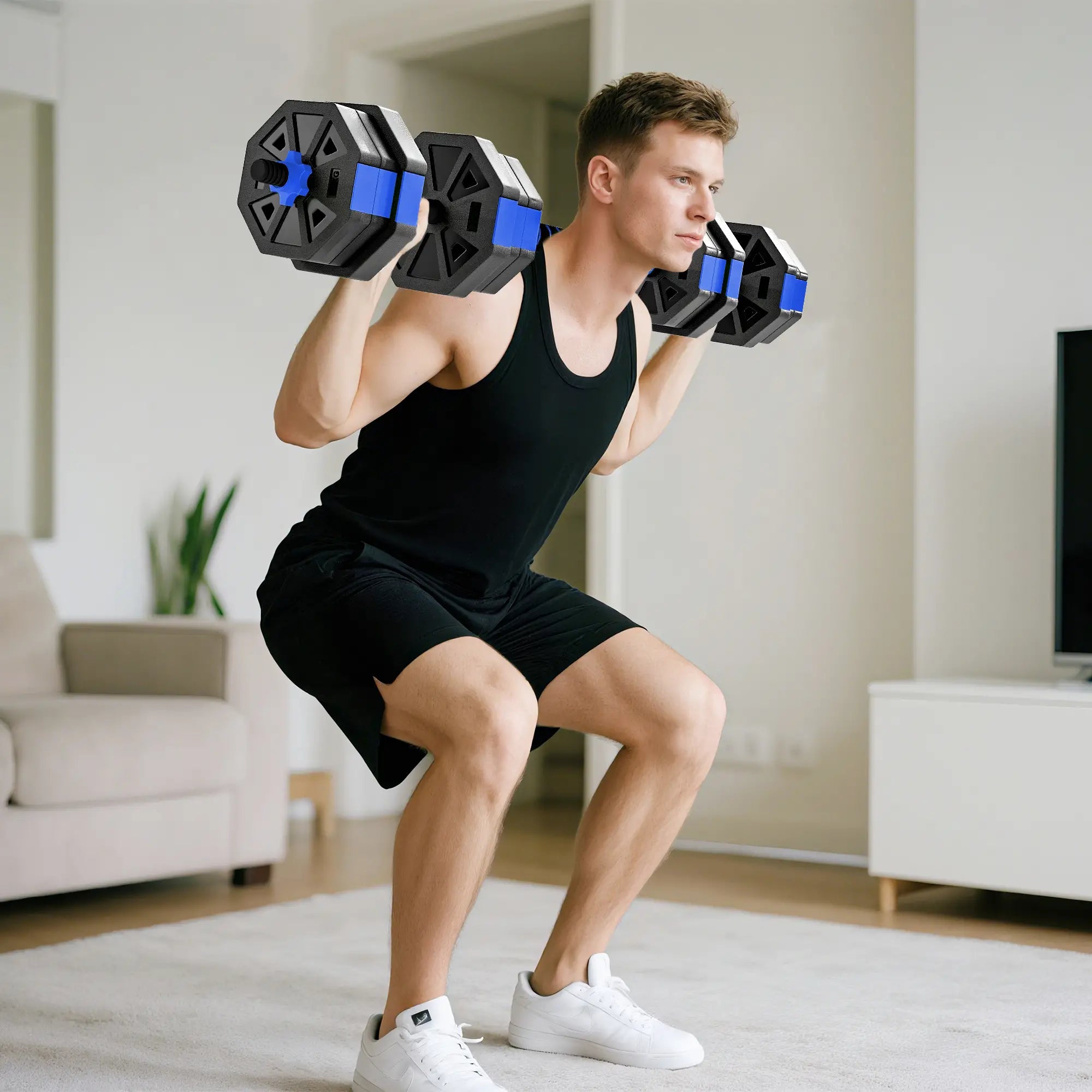 4-in-1 Adjustable Dumbbell Set, Kettlebell, Barbell, Dumbbell, 44lbs, Blue Dumbbells & Barbells at Gallery Canada