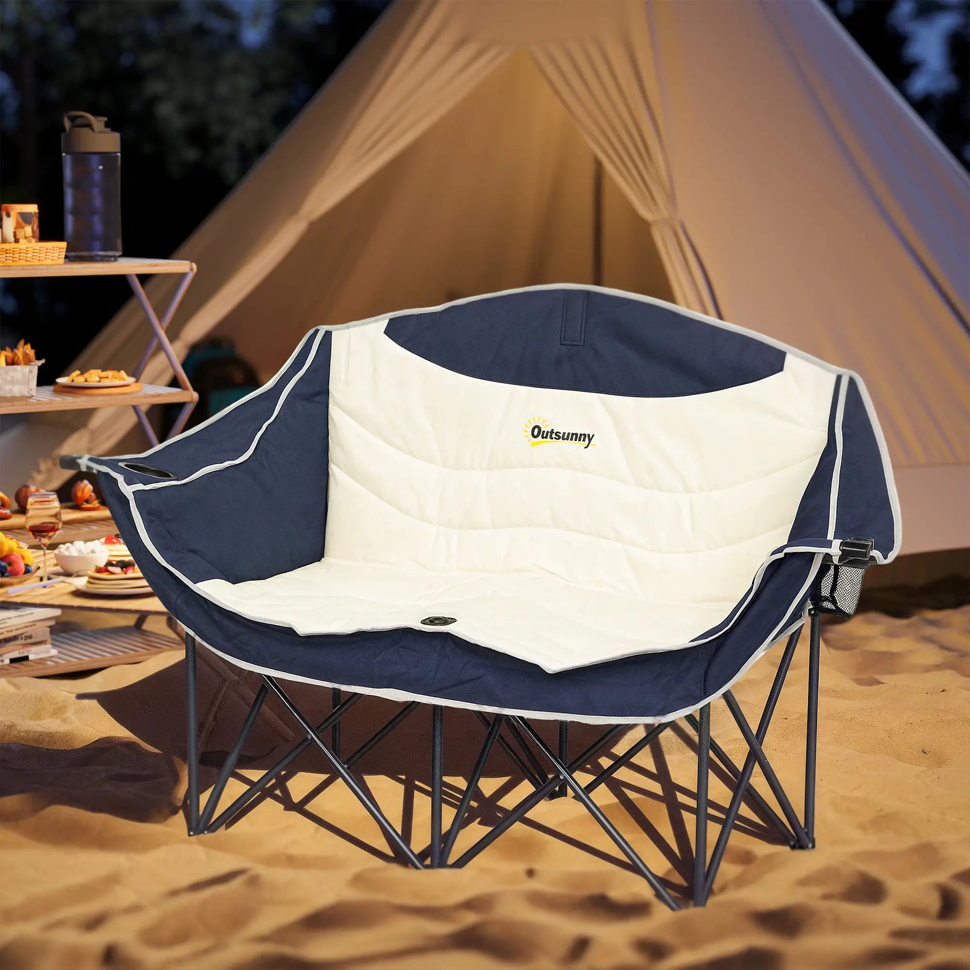 Portable Double Camping Chair, Cup Holders, Carry Bag, 551 lbs, Navy Blue Picnic Tables & Camping Chairs at Gallery Canada