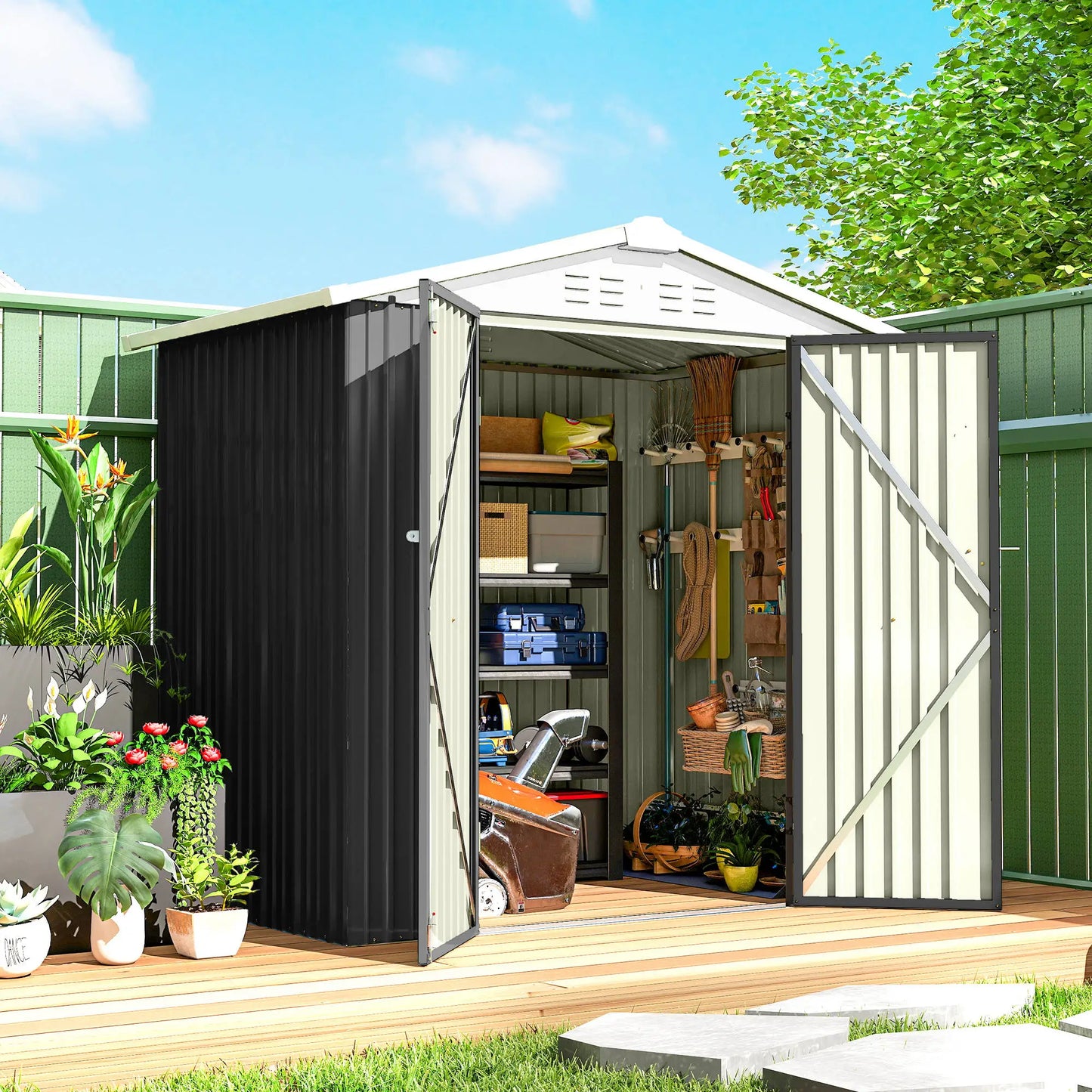 6.5' x 4' Metal Outdoor Storage Shed, Lockable Doors, 4 Vents, Dark Grey Sheds at Gallery Canada