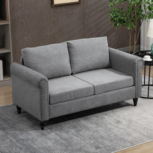 Vintage Loveseat, Chenille Fabric 2 Seater Sofa, Light Grey
