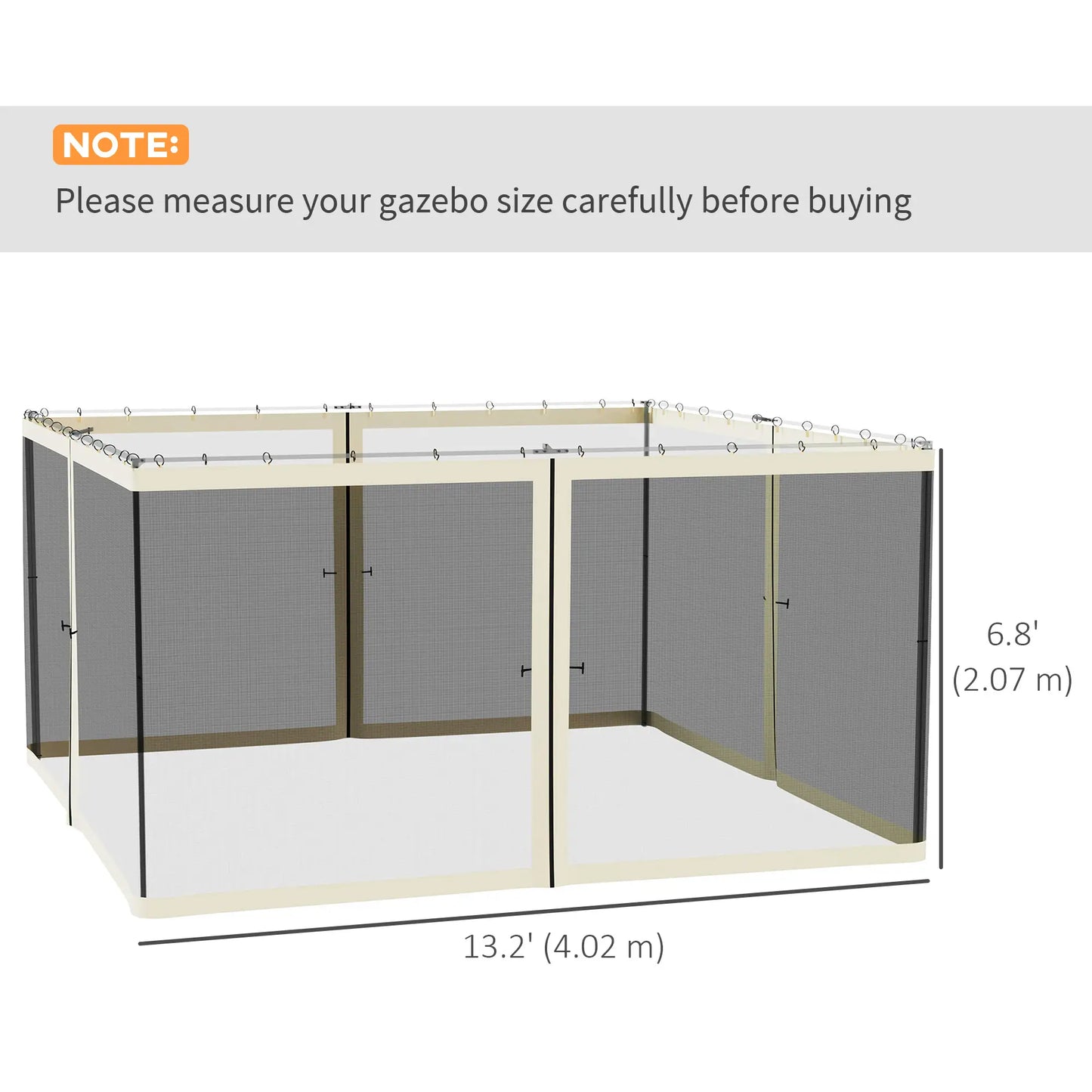 Replacement Mosquito Netting, 13' x 13', Cream White, Black Gazebos at Gallery Canada
