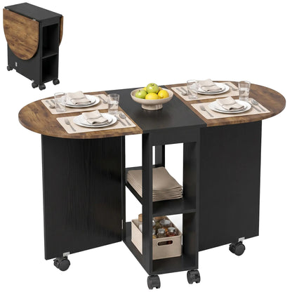 Folding Dining Table, Drop Leaf Design, 2 Shelves, 120cm, Rustic Brown, Brown Dining Tables at Gallery Canada