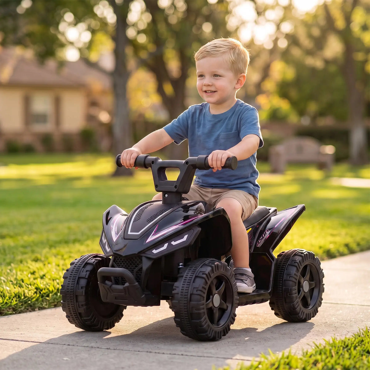 6V Kids ATV, 4 Wheels Quad, Button Control, 45Mins, Black Electric Toy Cars at Gallery Canada