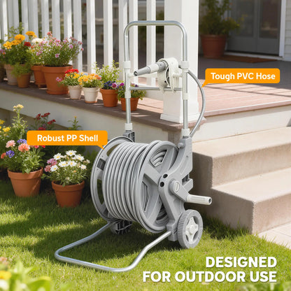 Garden Hose Reel Cart With Wheels, 1/2" x 148ft, Grey Garden Accessories at Gallery Canada