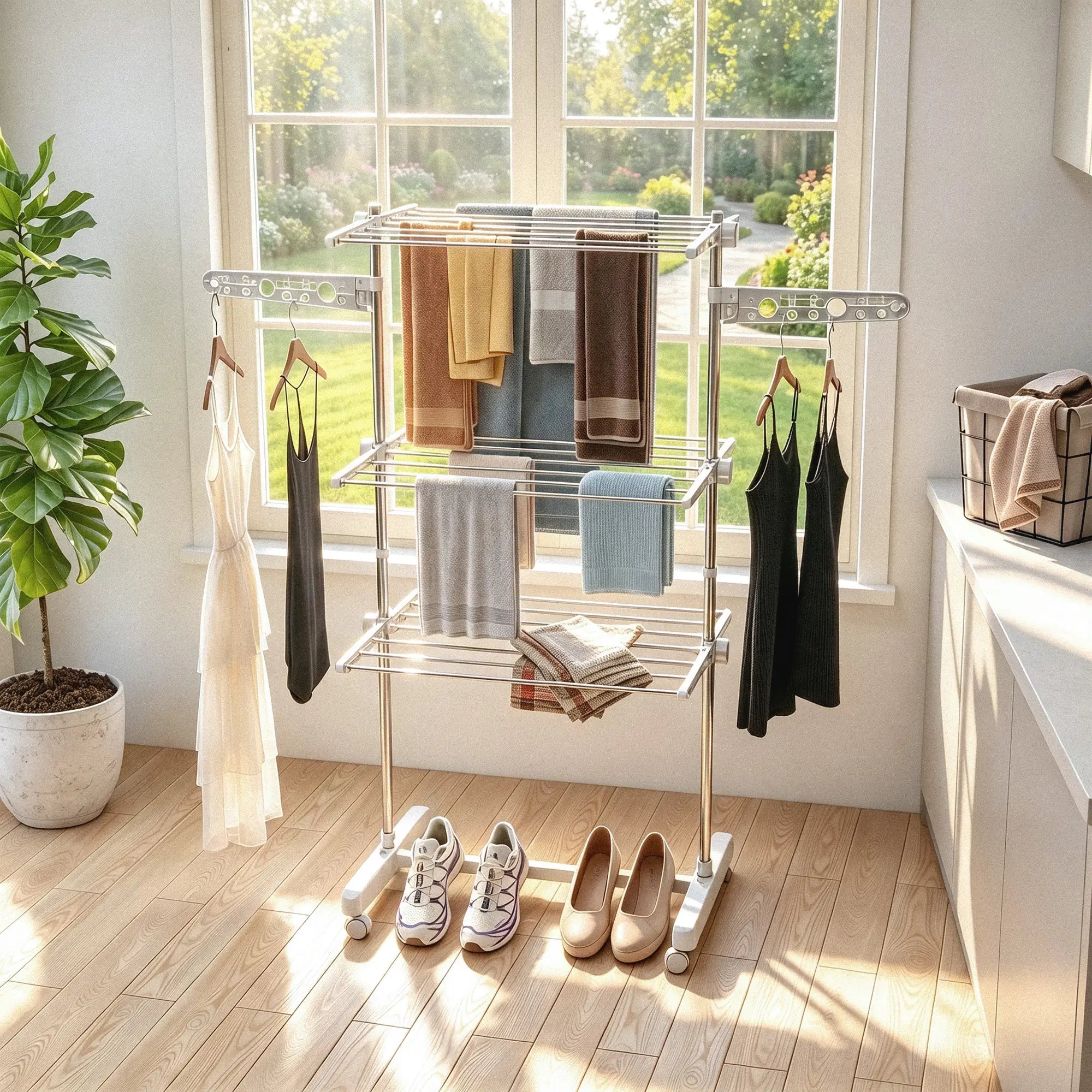 3-Tier Foldable Clothes Drying Rack, Stainless Steel, White Bath Accessories at Gallery Canada