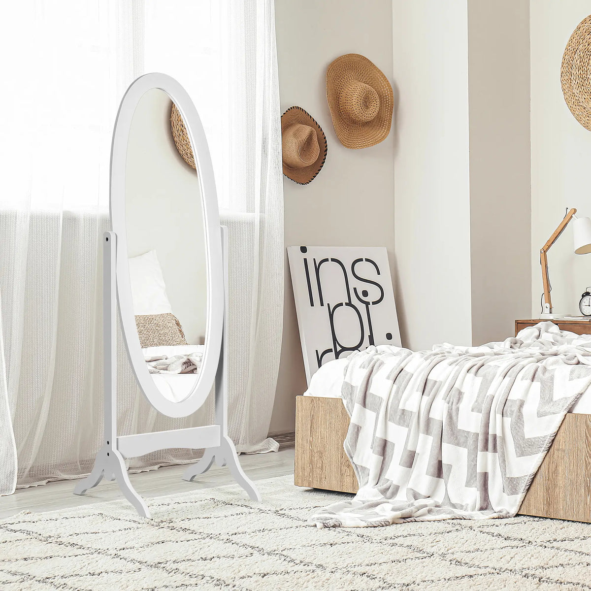 Full Length Floor Mirror, Adjustable Angle Oval Frame, White Full Length Mirrors at Gallery Canada
