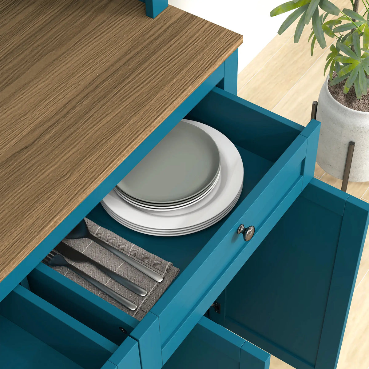 71" Pantry Cabinet with Microwave Space, Adjustable Shelves, Navy Blue Kitchen Pantry Cabinets at Gallery Canada