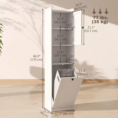 67" Tall Bathroom Storage Cabinet, Narrow with Laundry Basket, White Bathroom Cabinets at Gallery Canada