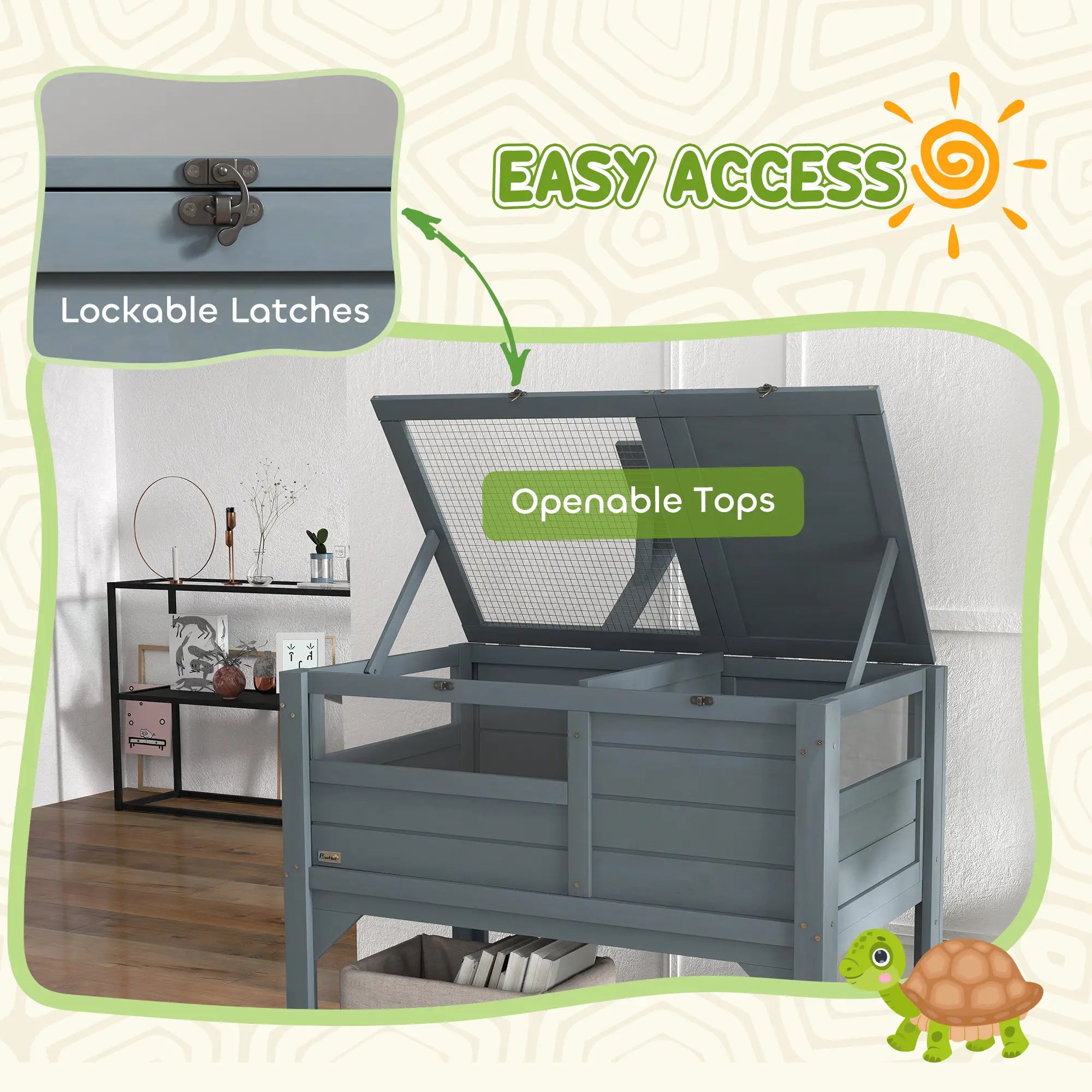 Wooden Tortoise House with Shelf, Light Frame, Tray, 33