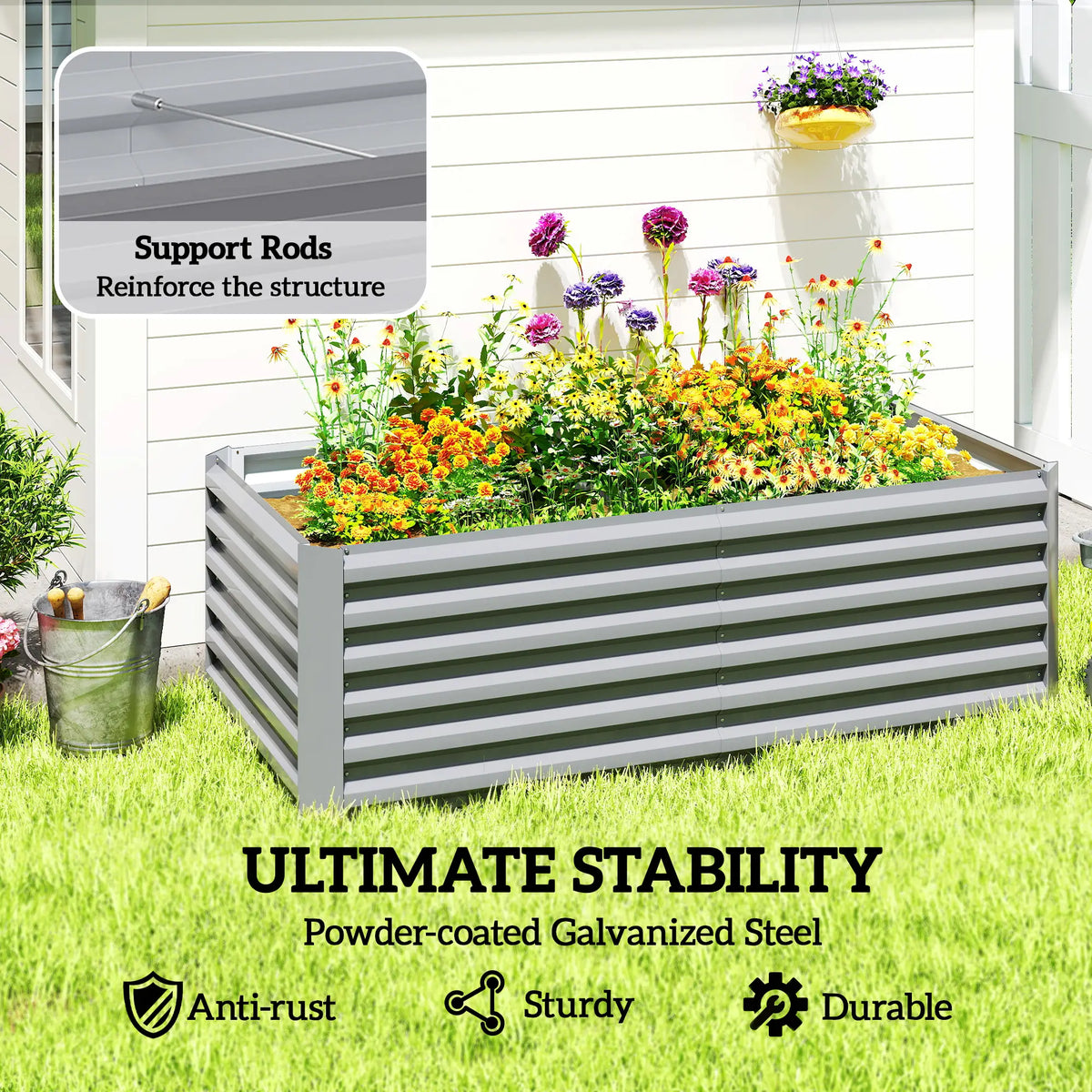 6' x 3' x 2' Raised Garden Bed, Galvanized Planter Box, Light Grey