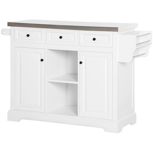 Kitchen Island on Wheels, Stainless Steel Top, Spice Rack, Drawers, White Kitchen Islands & Kitchen Carts White, Silver at Gallery Canada