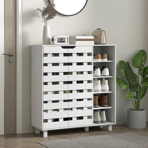 21 Pair Shoe Cabinet, 5-Tier Double Door Cupboard, White