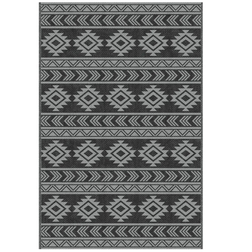 Reversible Outdoor RV Rug, Patio Mat, 6' x 9', Black & Grey