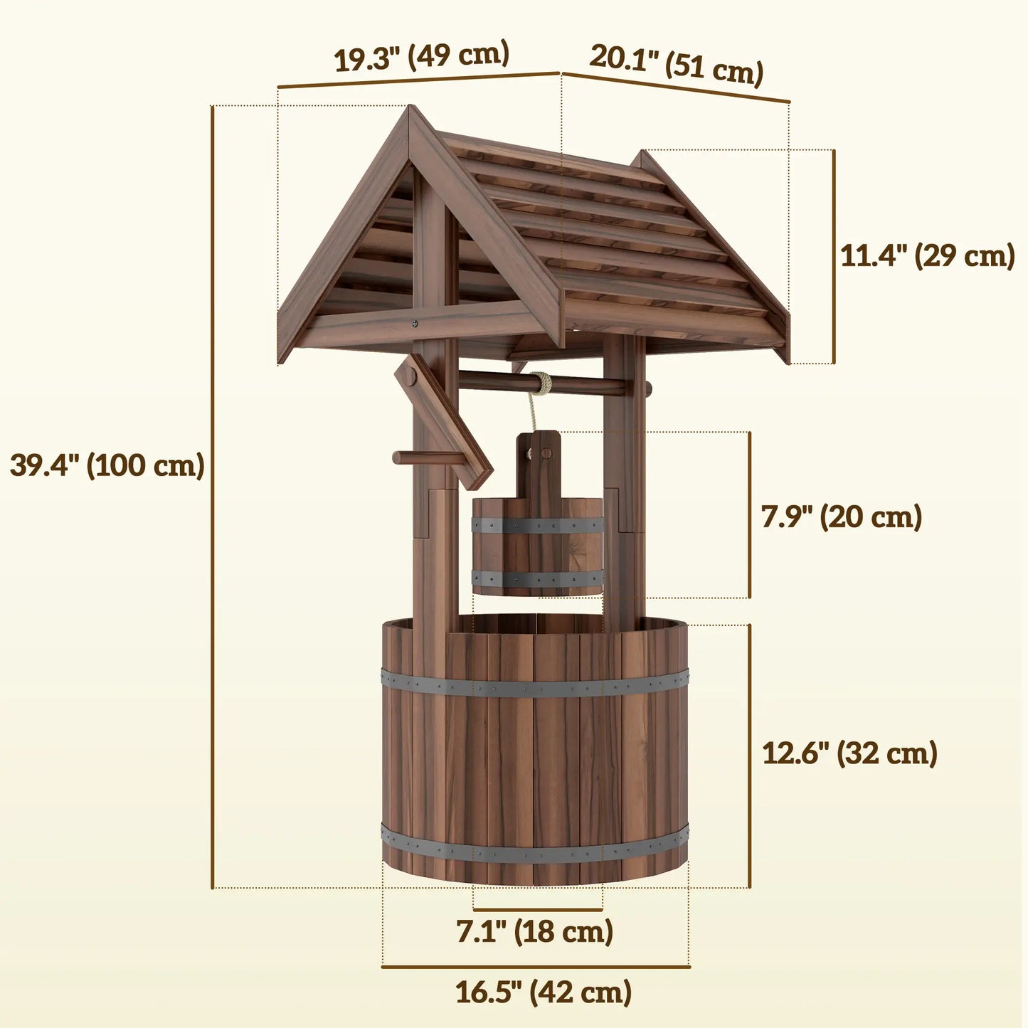 Wood Wishing Well Planter, With Hanging Bucket And Drainage, Tan Water Fountains at Gallery Canada