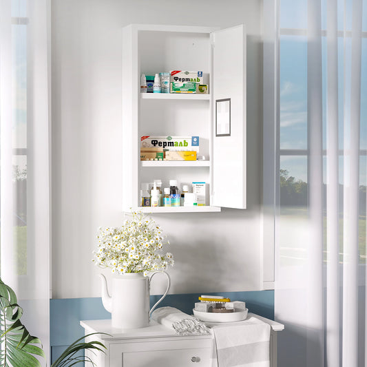 Wall Mount Medicine Cabinet, 2 Shelves, Steel Frame, Magnetic Door, White Mirror Medicine Cabinets White at Gallery Canada