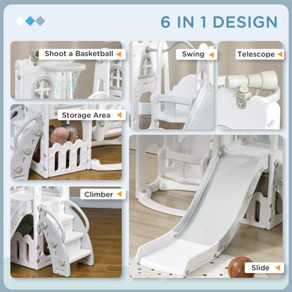 6-in-1 Baby Swing Playset, Indoor with Basketball Hoop, Climber, Grey Gym Sets & Swings at Gallery Canada