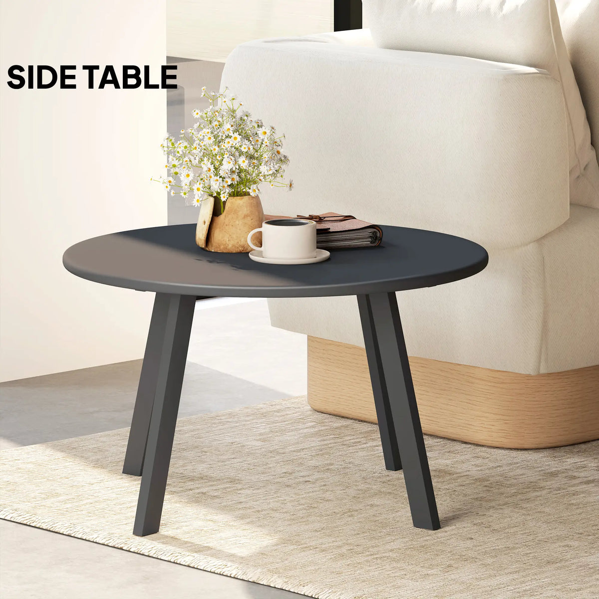 Round Outdoor Side Table, Metal Frame, Non-Slip Foot Pads, Black Patio Side Tables at Gallery Canada