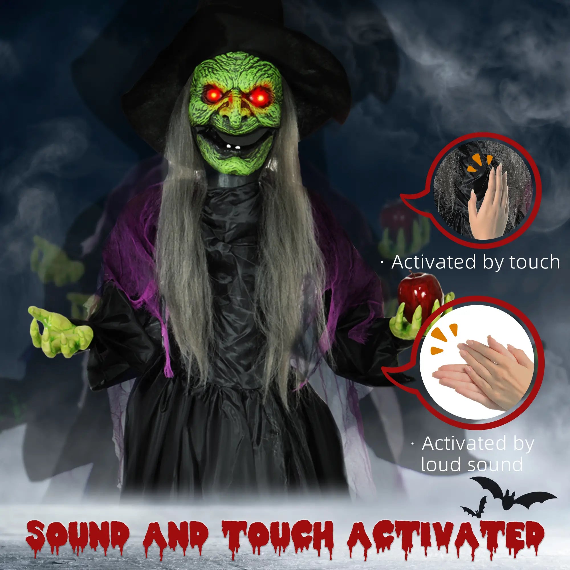 5.9' Life Size Animatronic Old Witch, Sound, Motion Activated, Light Up Eyes Halloween Decorations at Gallery Canada