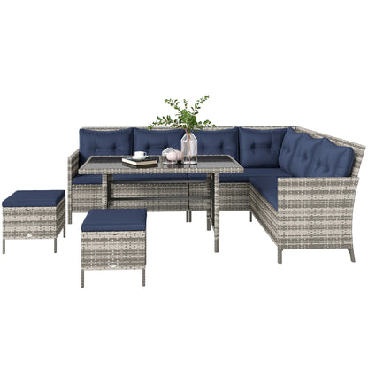 6pcs Outdoor Rattan Sofa Set, Wicker Sectional Couch, Dining Table, Sky Blue Patio Furniture Sets at Gallery Canada