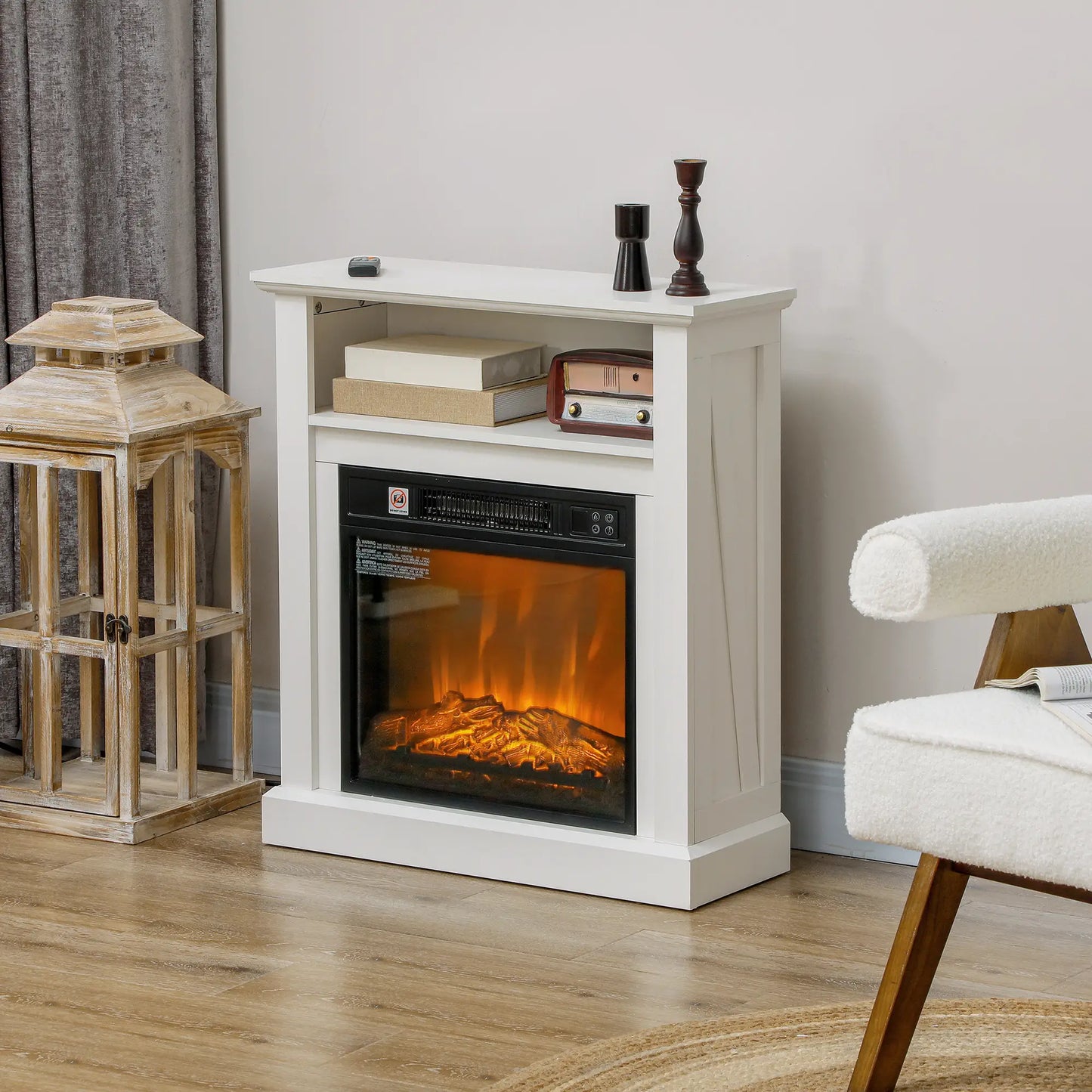 27" Freestanding Electric Fireplace, 1400W Heater with Timer, White Electric Fireplaces at Gallery Canada