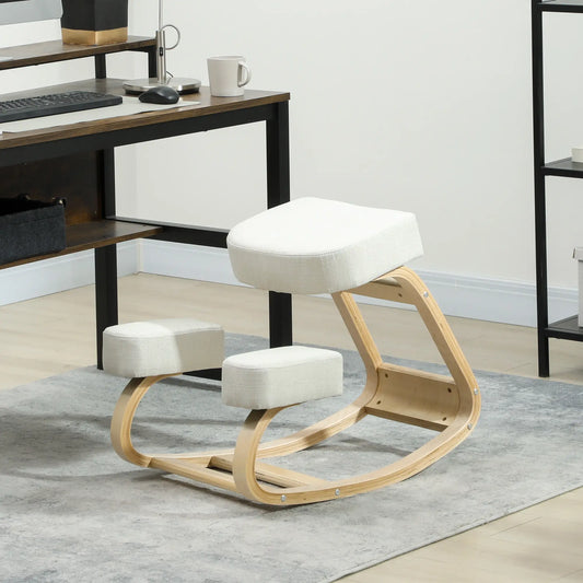 Ergonomic Kneeling Chair, Wood Stool with Thick Pads, Cream White Office Chairs Cream at Gallery Canada