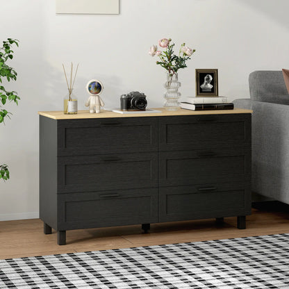 47" Wide Chest Of Drawers, Modern Dresser, 6 Drawers, Wood Legs, Black Storage Cabinets at Gallery Canada