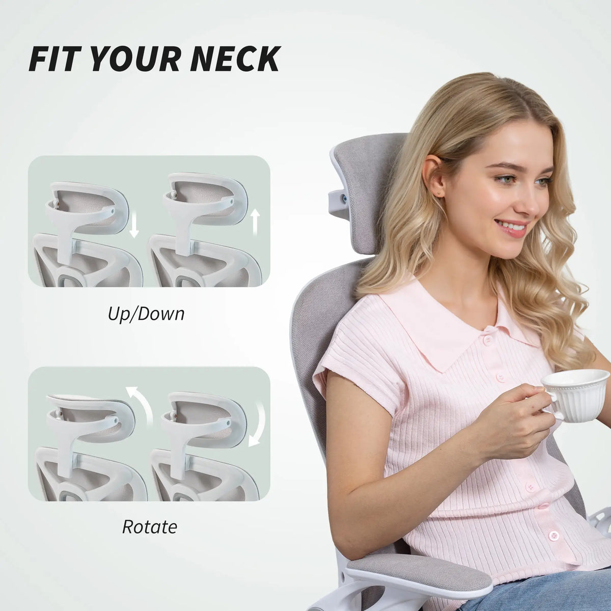 Ergonomic Office Chair, Swivel Desk Chair with Lumbar Support, Headrest, Grey Task Chairs at Gallery Canada