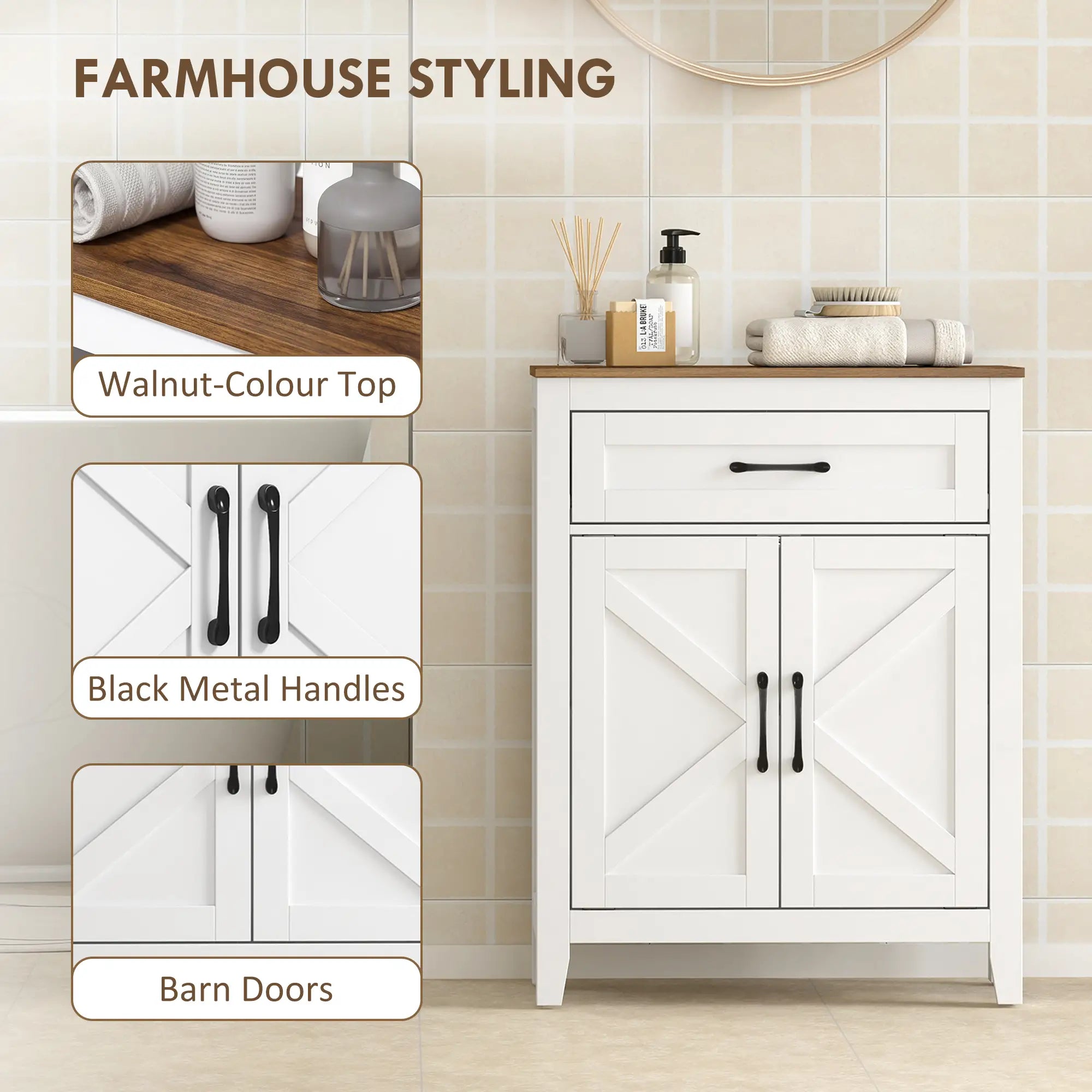 Farmhouse Bathroom Storage Cabinet with Barn Doors, White Freestanding Bathroom Cabinets at Gallery Canada