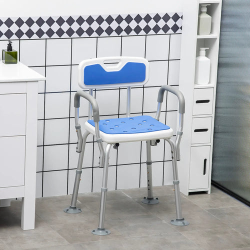 Adjustable Shower Chair with Arms, Back, Anti-Slip Seat, 299lbs