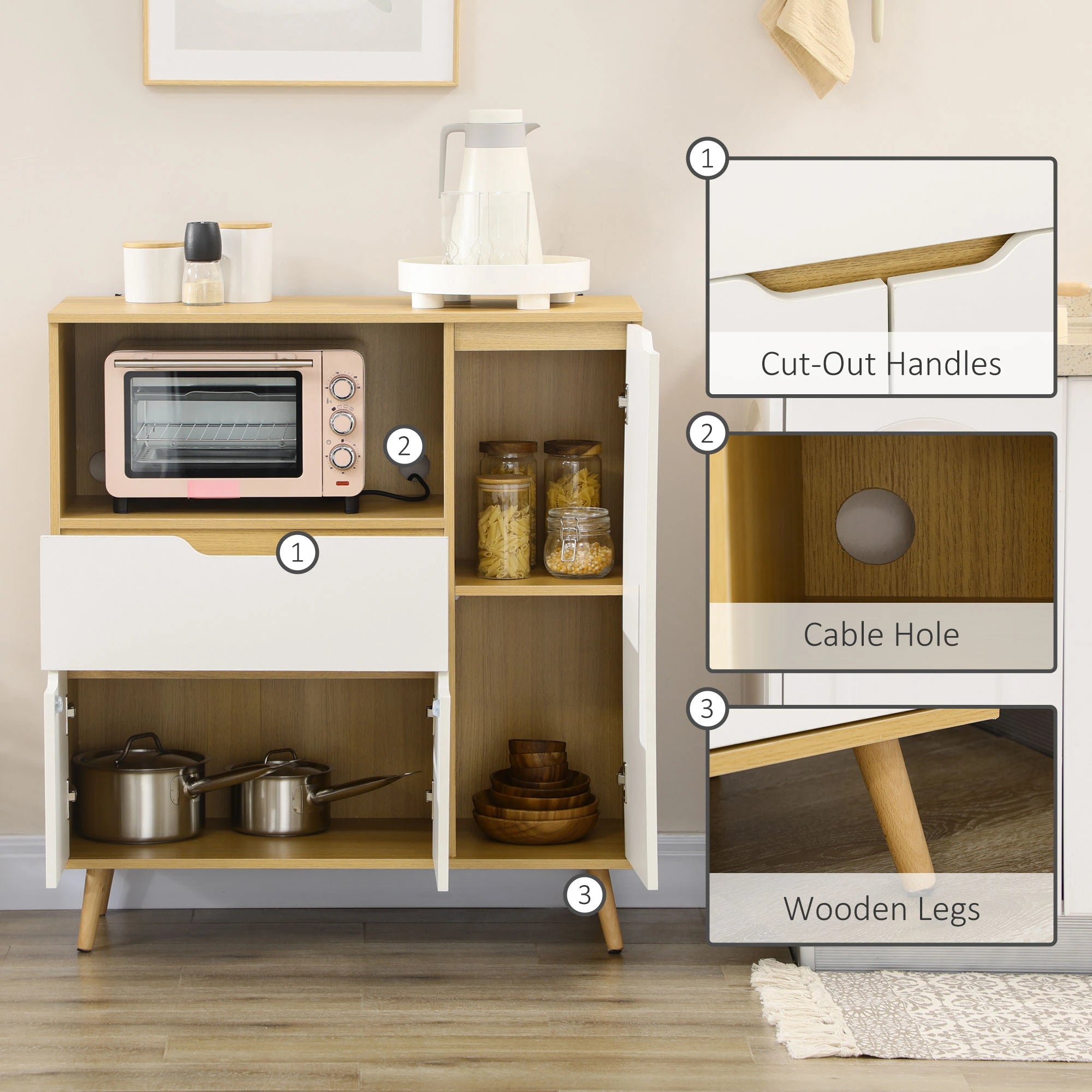 Modern Microwave Stand, Cabinet with Drawer, Storage, White Kitchen Pantry Cabinets at Gallery Canada