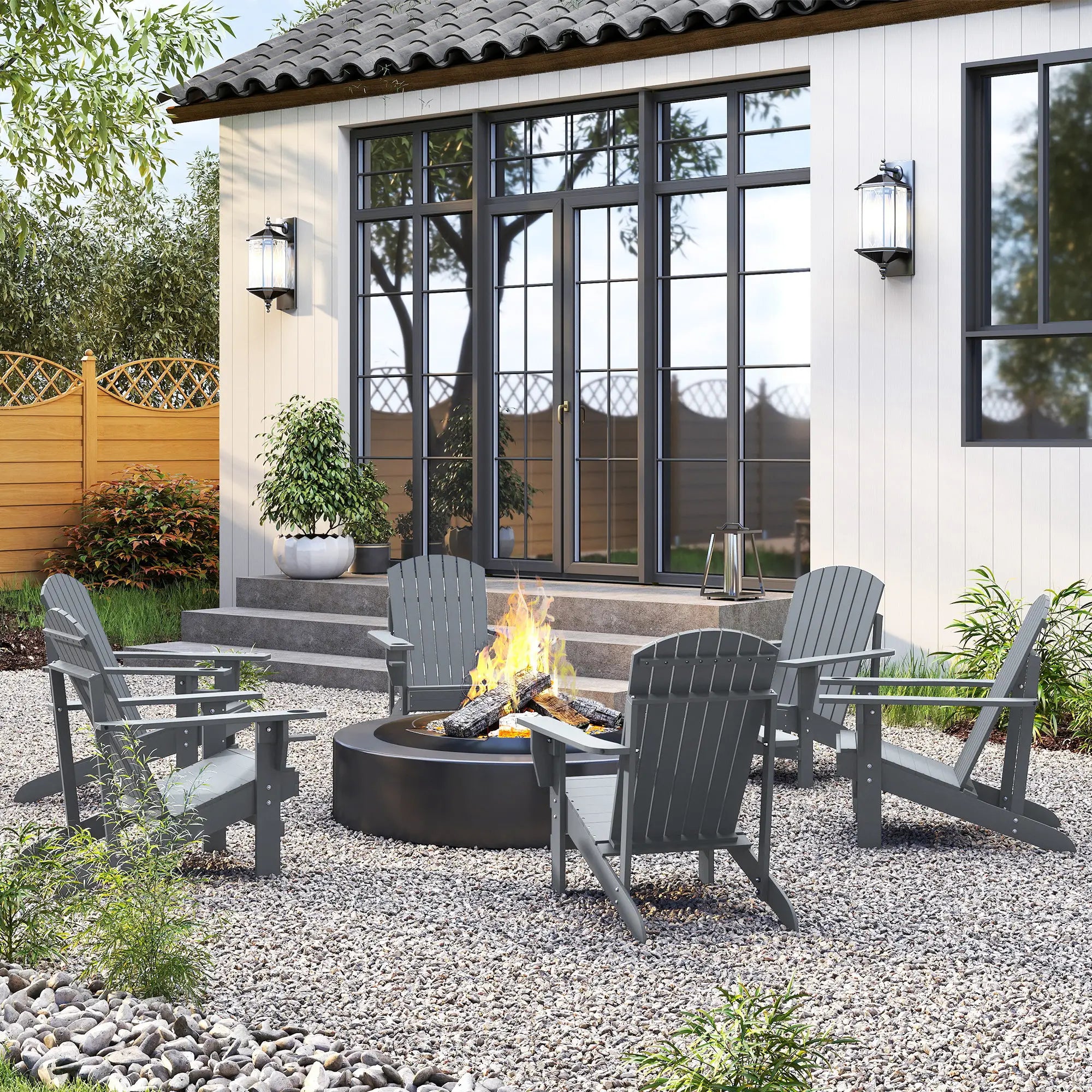 Classic Adirondack Chair, Garden Deck Chair with Cup Holder, Dark Grey Patio Chairs at Gallery Canada