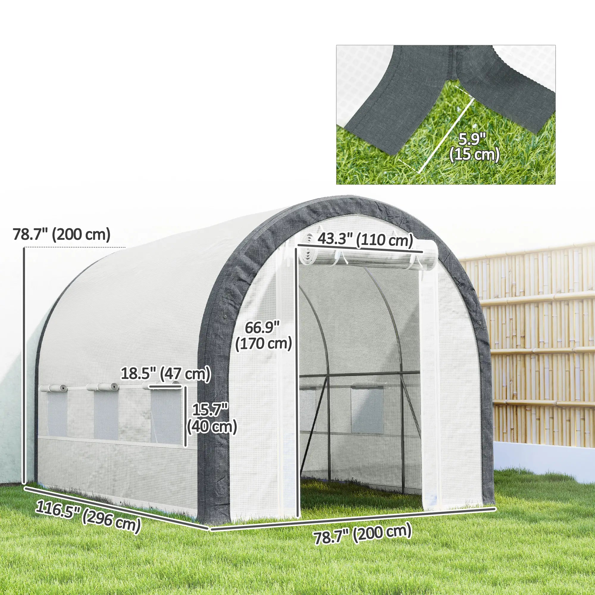 10'x6.6'x6.6' Tunnel Greenhouse, Mesh Door, Windows, Plant Labels, Gloves, White Tunnel Greenhouses at Gallery Canada